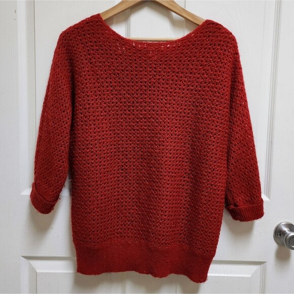 Chico's Sweater Womens XL Red Wool Mohair Blend Open Knit 3/4 Sleeve Pullover - Picture 2 of 8